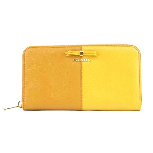 Prada round zip wallet yellow Saffiano - Picture 1 of 7